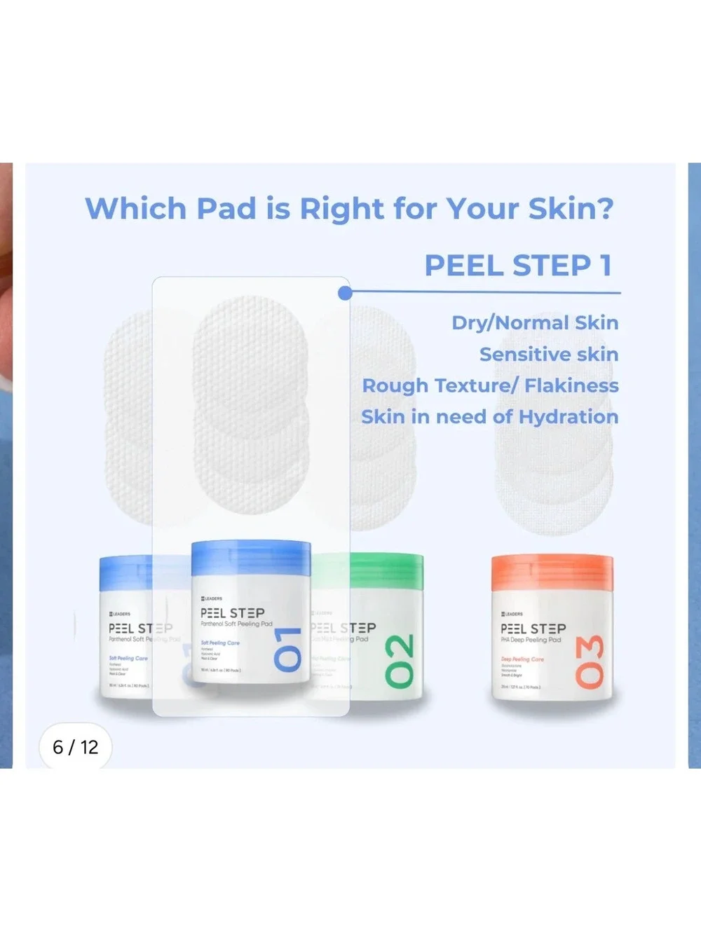 Leaders Peel Step Panthenol Soft Peeling Pad - 80 Pads, 185 ml